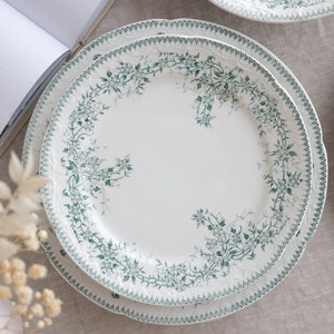 Antique B.F.K Fleurs des Champs green floral design embossed rim made in Belgium