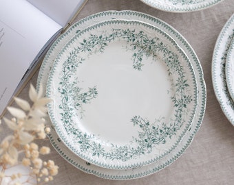 Antique B.F.K Fleurs des Champs green floral design embossed rim made in Belgium