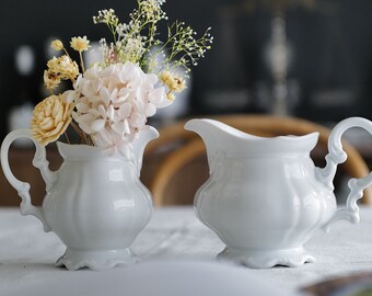 Set of 2 Vintage White Embossed Hutschenreuther Sylvia Germany Creamers Excellent Condition