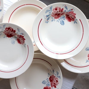 Early 1900 French antique Badonviller earthenware soup plates/Terre de fer, vintage Ironstone, transferware, stoneware
