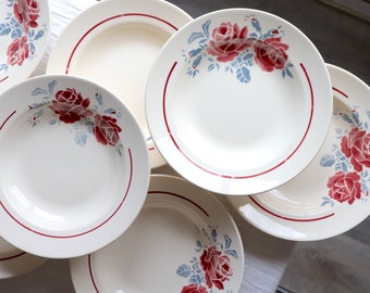 Early 1900 French antique Badonviller earthenware soup plates/Terre de fer, vintage Ironstone, transferware, stoneware