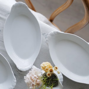Set of 3 Vintage Pillivuyt Oval Au Gratin Eared White Baking Dish Made In France Excellent Condition