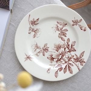 Early 19th Century French Earthenware Terre De Fer Brown Floral Transferware 9.5" Dinner Plate