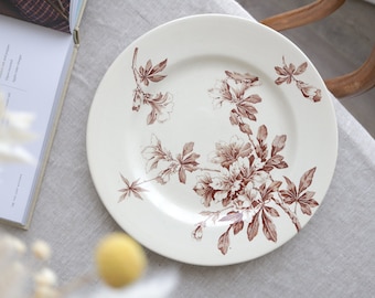 Early 19th Century French Earthenware Terre De Fer Brown Floral Transferware 9.5" Dinner Plate
