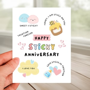 Sweet Happy Anniversary Card, Cute STICKY Anniversary to Girlfriend, Boyfriend Dating gift, Fun Wedding Anniversary, Honey I am stuck on you