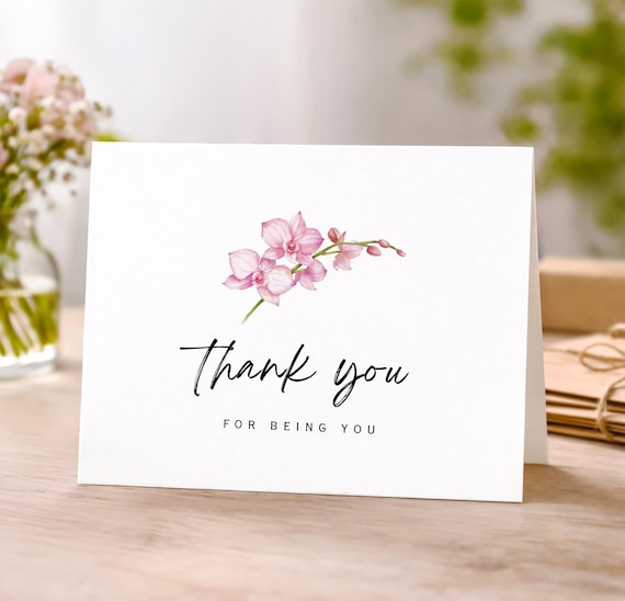 Orchid Thank You Greeting Card, Everyday Thank You Note Card, Show