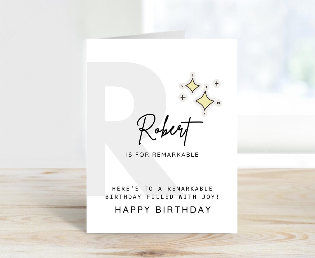 Personalized Birthday Day Card, Letter R Monogram Birthday Card ...