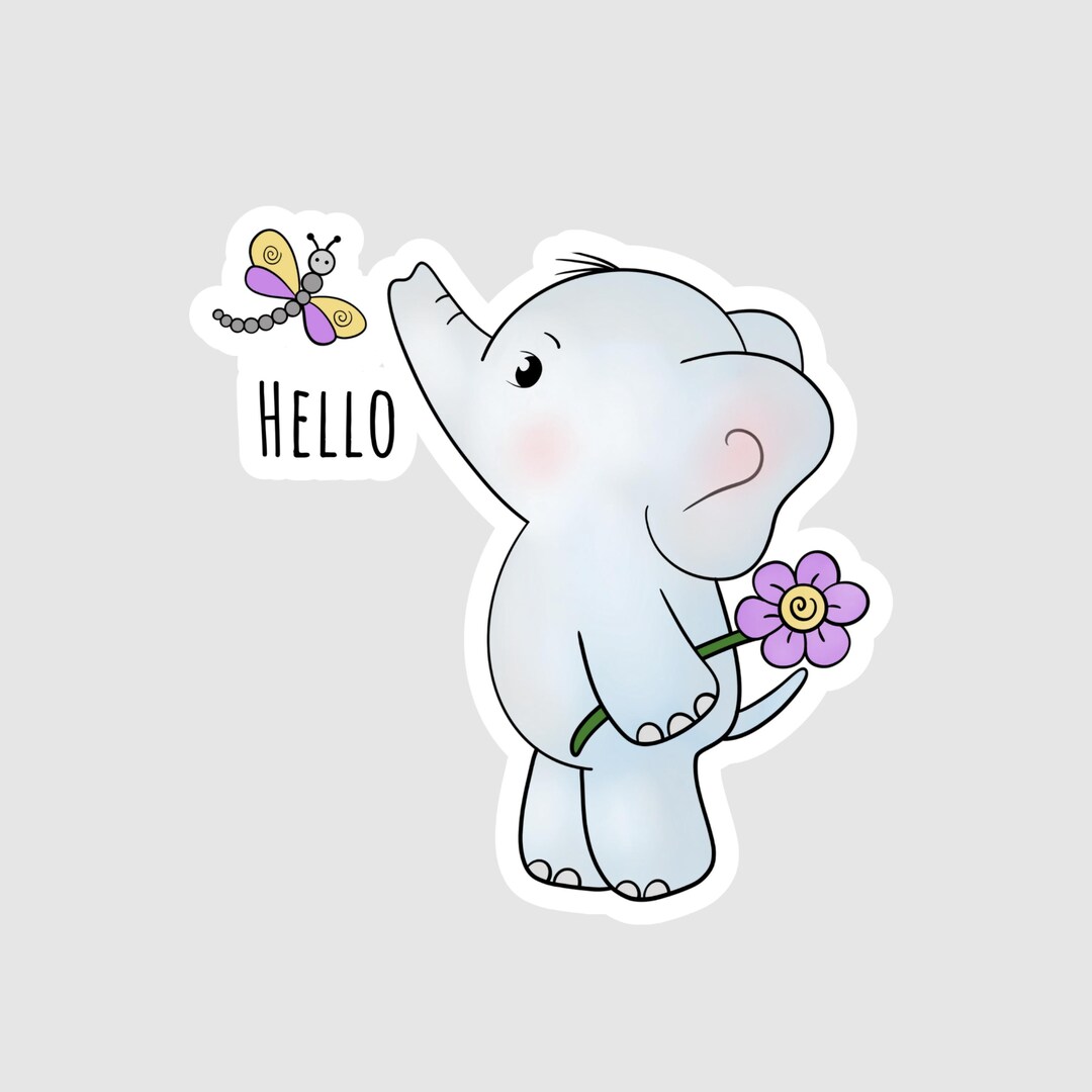 Hello Friend Sticker Hello Friendship Sticker, Adorable Elephant and Butterfly Friendship ...