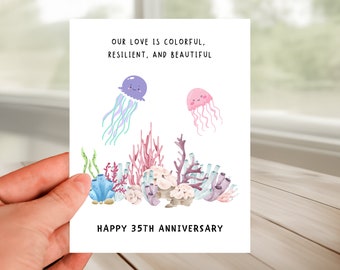 35th Wedding Anniversary Card, Cute Coral Anniversary Card, Love Is Colorful Beautiful, Wedding Anniversary Gift for Wife, Card for Husband