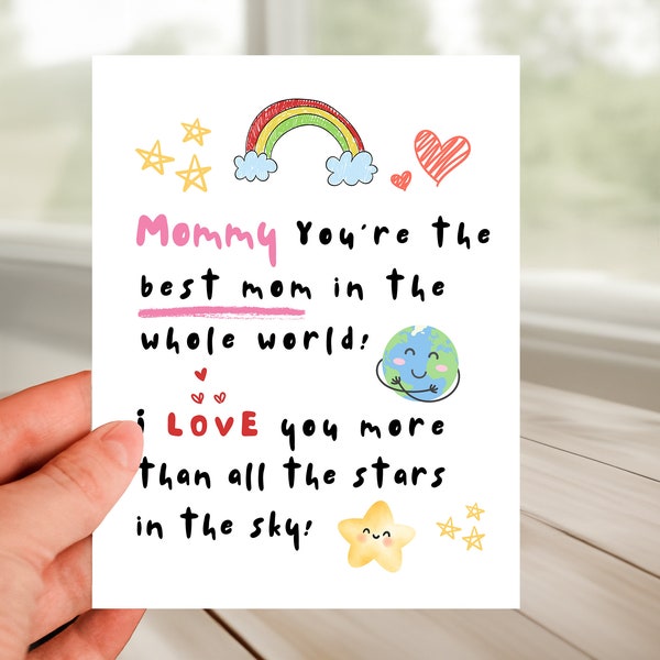 I LOVE YOU Mommy Card, Happy Birthday To Mom, Cute Mother's Day Card, Mom You Are The Best, Sweet Adorable Card for Mommy, Fun Mommy And Me