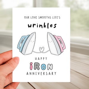 IRON Wedding Anniversary Card, LOVE Smooth Out Wrinkles IRON Anniversary, 6th year anniversary, Adorable Iron Pun Card, Humorous Anniversary