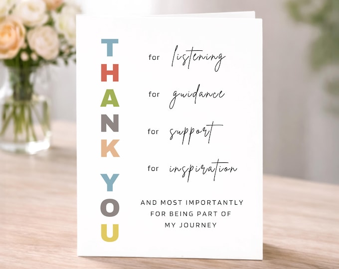 Thank You Greeting Card to Teacher Appreciation Gift to Mentor, Coach, Educator, Pastor, Grateful for your Support, Extra Large Available