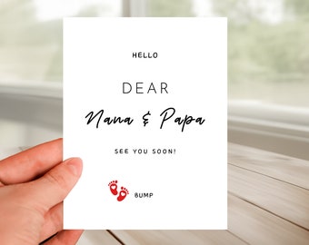 Personalized Pregnancy Announcement Card for reveal pregnancy new to Grandparents, Nana Papa, See You Soon, Surprise Grandparents from bump