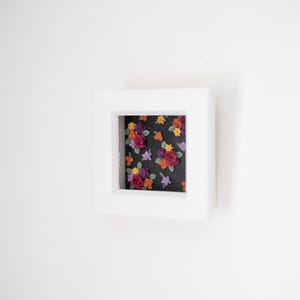 Black Colourful Floral Art Frame | 3inch Square White Frame | Clay Wall Decor 3D Floral Art