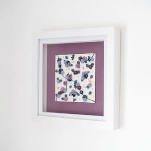 Purple and Navy Colourful Floral Art Frame | 18cm Square White Frame | Clay Wall Decor 3D Floral Art