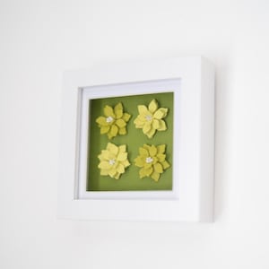 Green Colourful Floral Art Frame | 10cm Square White Frame | Clay Wall Decor 3D Floral Art