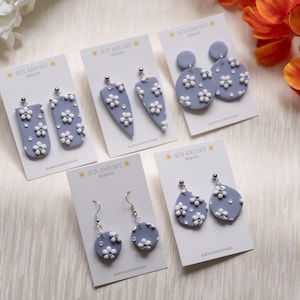The Summer Collection | Blue Floral Dangle | Polymer Clay Earrings Summer Everyday Fashion | Stainless Steel