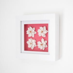 Pink and White Colourful Floral Art Frame | 10cm Square White Frame | Clay Wall Decor 3D Floral Art