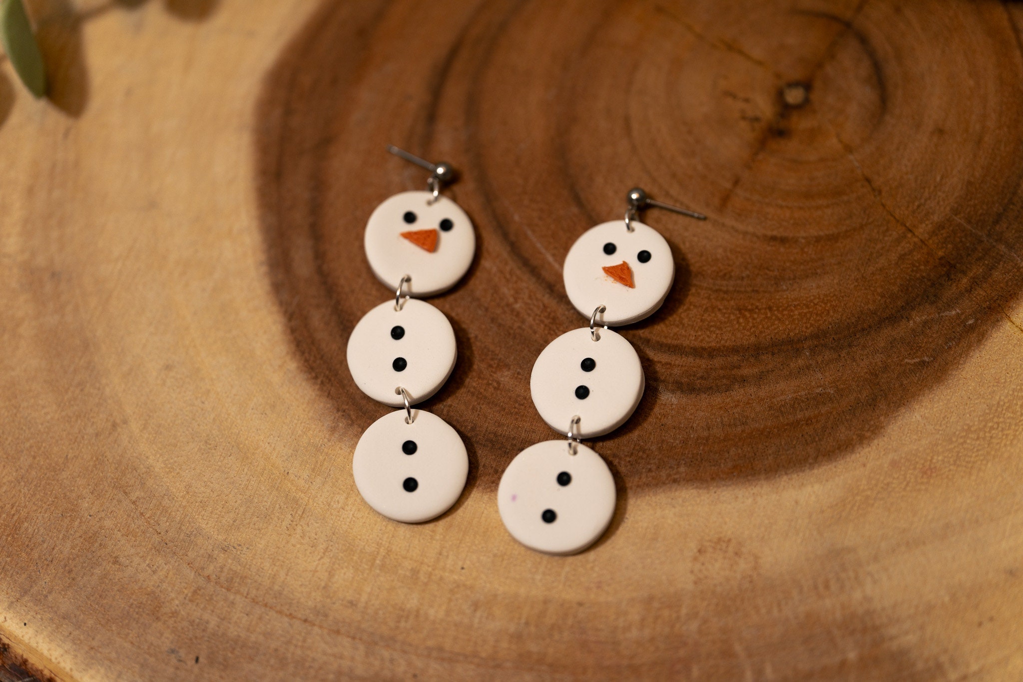Snowman Novelty Christmas Dangle Earrings | Polymer Clay Festive New Year Party Handmade