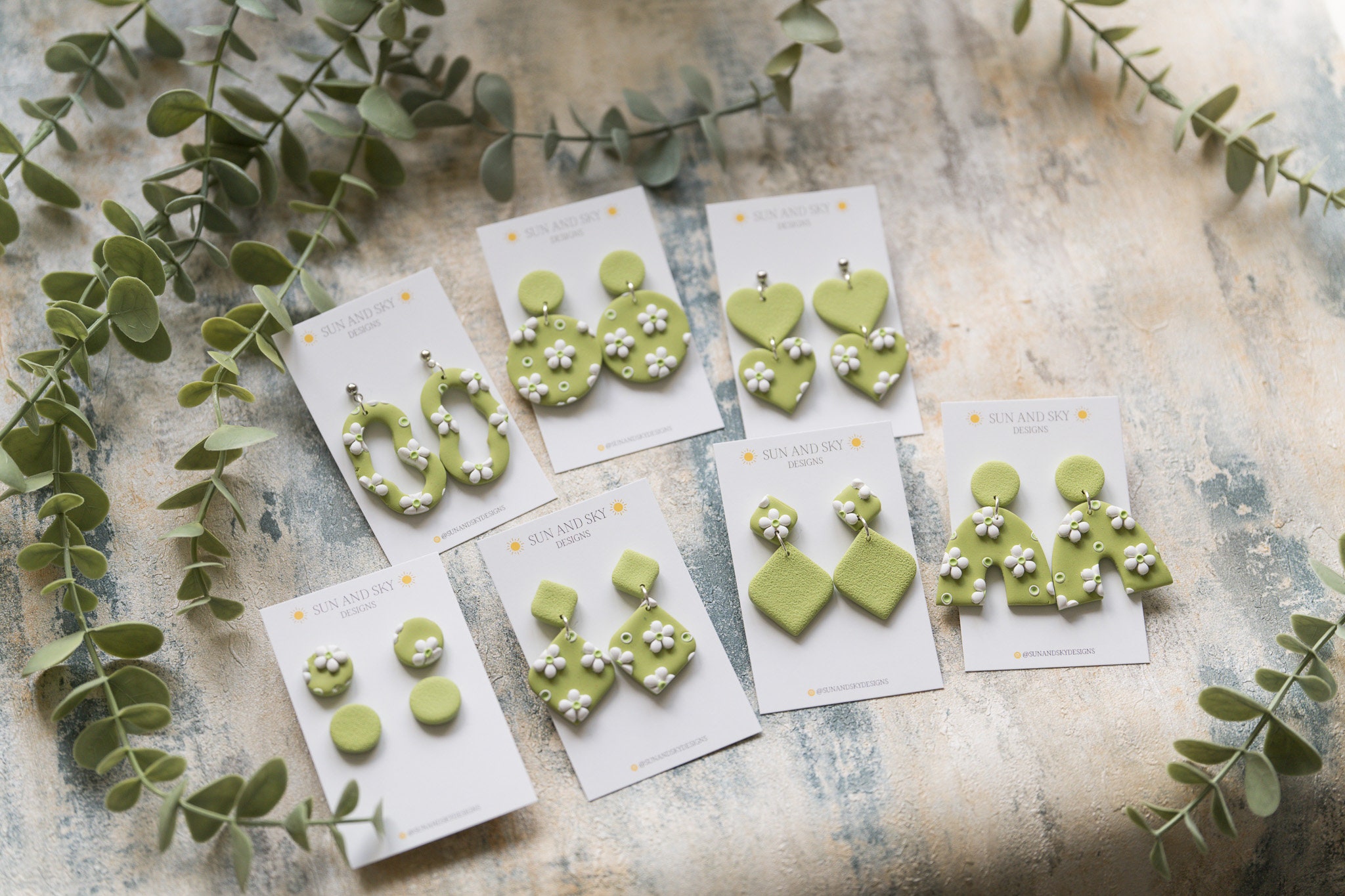 Green Daisy Floral Polymer Clay Earrings | Mini Flower Summer Jewellery Stainless Steel Handmade