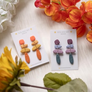 The Summer Collection | Bright Abstract Dangle Colour Block | Polymer Clay Earrings Summer Everyday Fashion | Stainless Steel