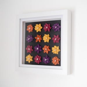 Orange Yellow Pink Purple Colourful Floral Art Frame | 18cm Square White Frame | Clay Wall Decor 3D Floral Art