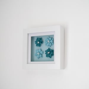 Blue Colourful Floral Art Frame | 10cm Square White Frame | Clay Wall Decor 3D Floral Art