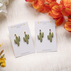 The Summer Collection | Mini Cactus Dangle | Polymer Clay Earrings Summer Everyday Fashion | Stainless Steel