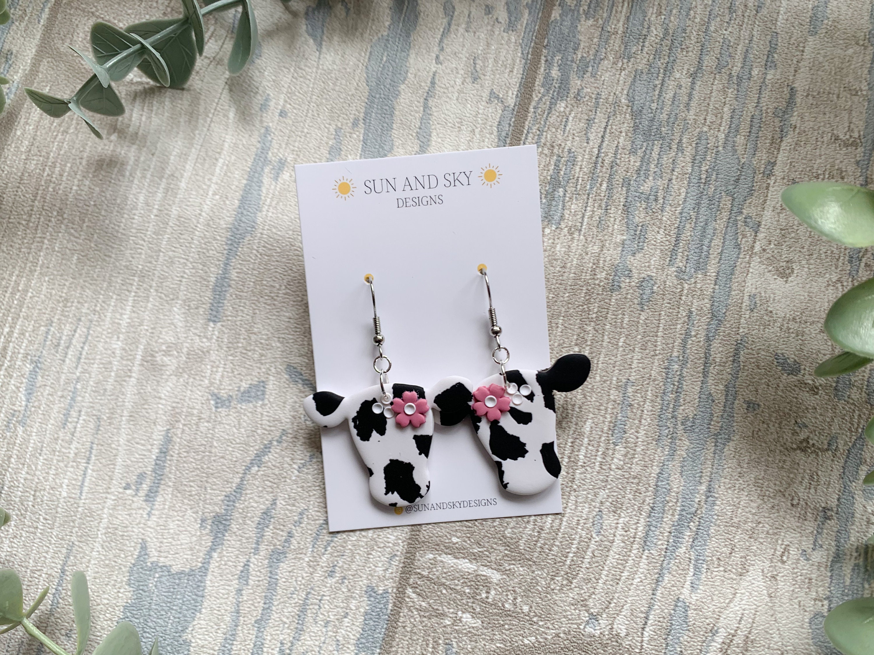 Monochrome Cow Polymer Clay Dangle Earrings | Cute Summer Fashion Large Statement Handmade