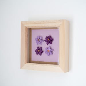Lilac and Purple Colourful Floral Art Frame | 15cm Square Natural Wood Frame | Clay Wall Decor 3D Floral Art