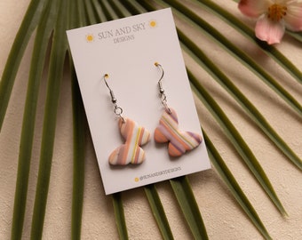 The Spring Collection | Pastel Striped Butterfly Polymer Clay Earrings | Handmade Stainless Steel