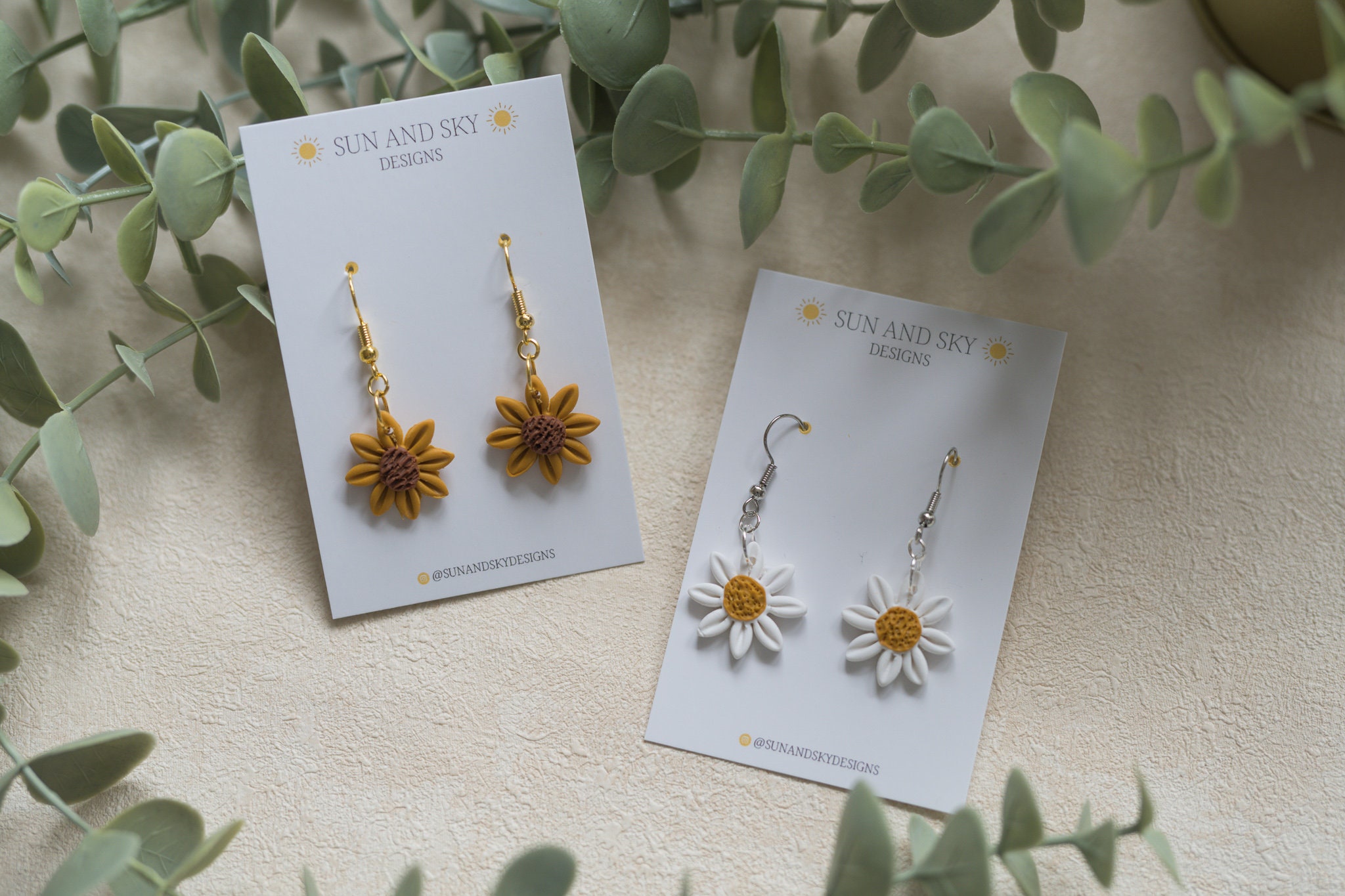 Daisy & Sunflower Mini Dangle | Polymer Clay Earrings Gold Plated Stainless Steel Autumn Fashion Statement Handmade