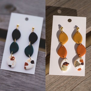 Autumn Terrazzo Statement Earrings | Forest Green Rust Orange Mustard Abstract Gold Plated Polymer Clay Earrings | Handmade
