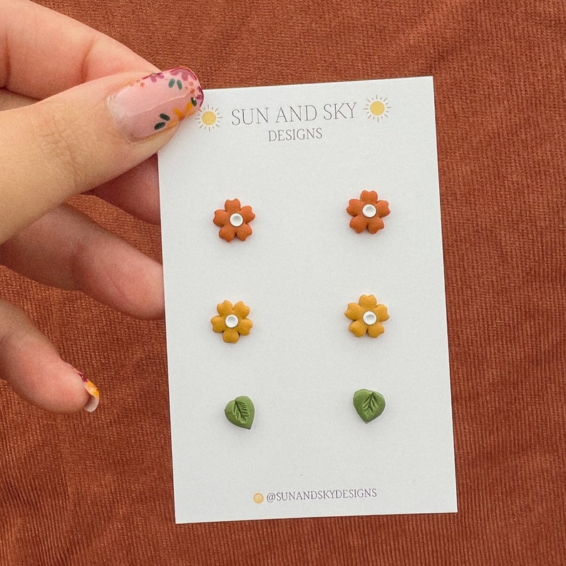 Autumn Floral Polymer Clay Stud Pack Fun Autumn Jewellery Earrings Handmade image 2