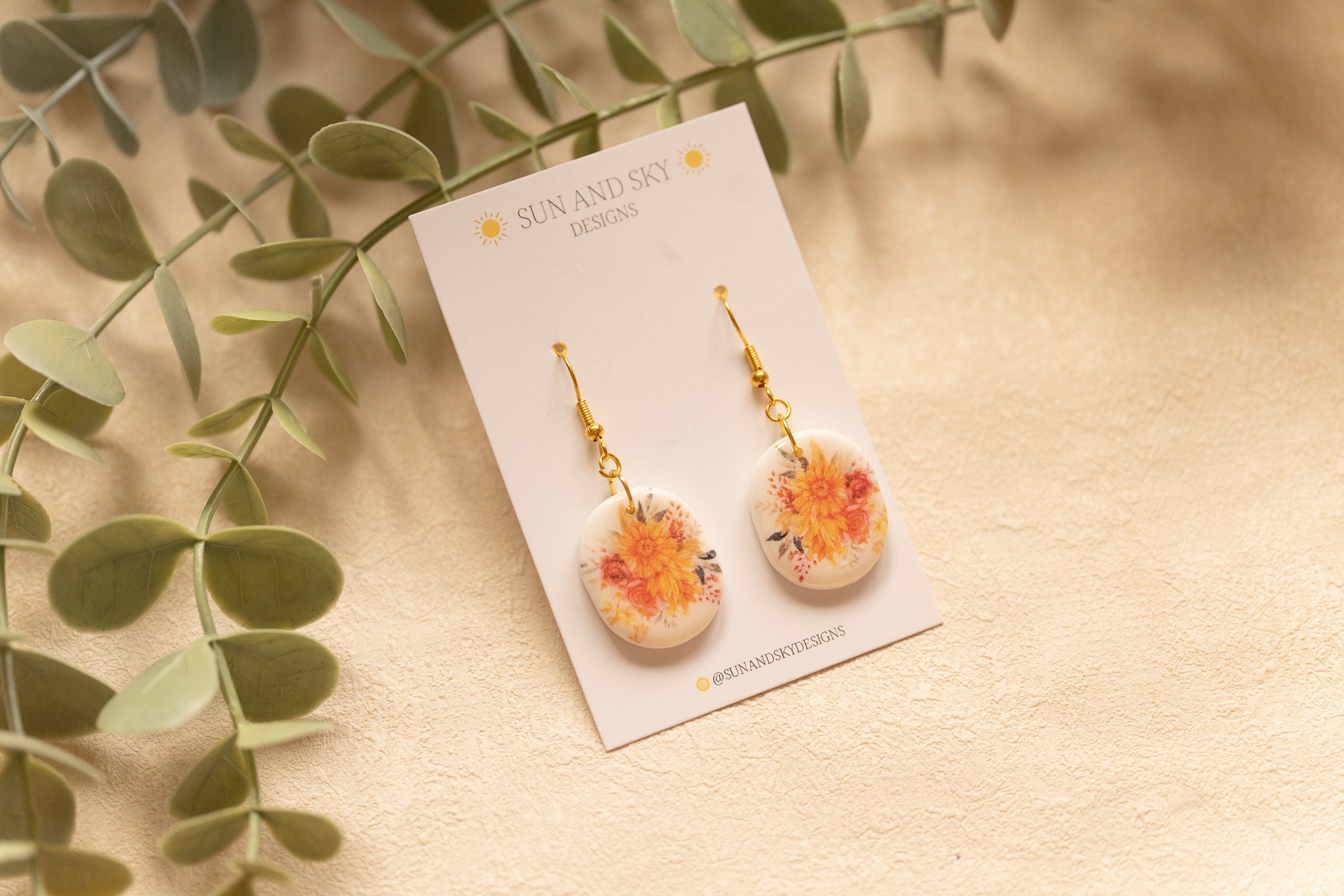 Autumn Floral Oval Polymer Clay Earrings | Jewellery Handmade One Of A Kind