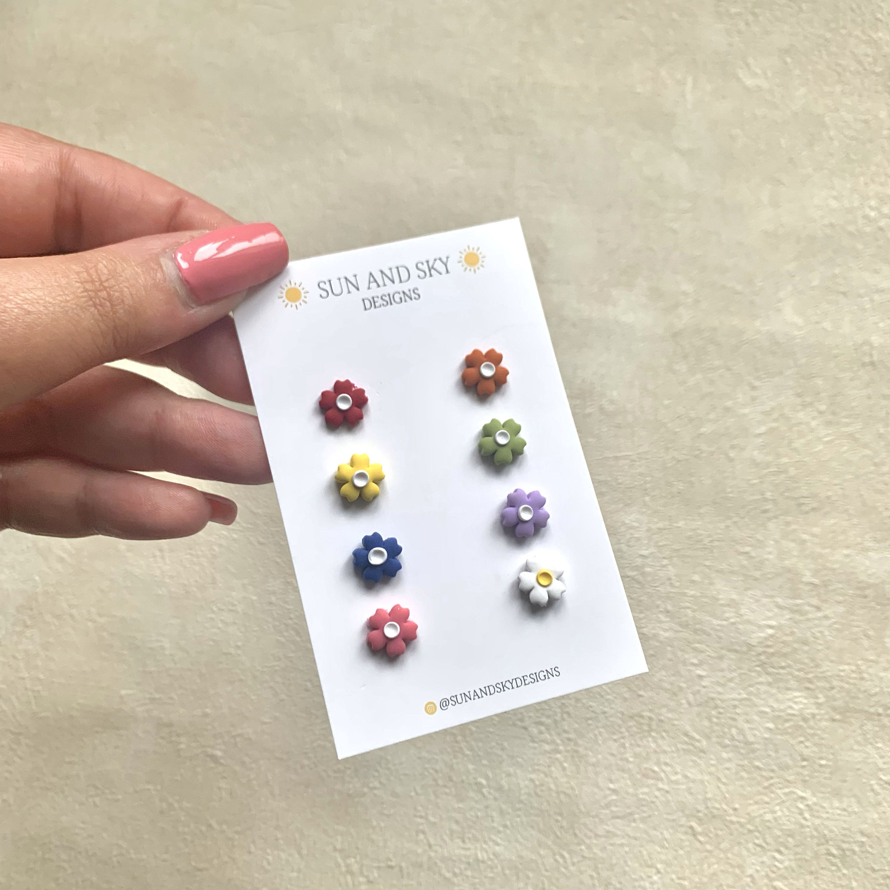 Mini Rainbow Multi Mismatch Floral Polymer Clay Stud Pack | Fun Summer Jewellery Earrings Handmade