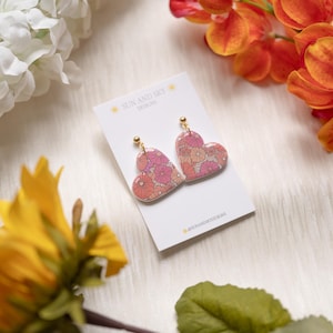 The Summer Collection | 60&#39;s Floral Heart Dangle | Polymer Clay Earrings Summer Everyday Fashion | Stainless Steel