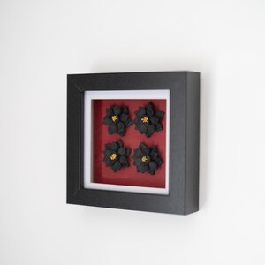 Black and Burgundy Colourful Floral Art Frame | 10cm Square Black Frame | Clay Wall Decor 3D Floral Art