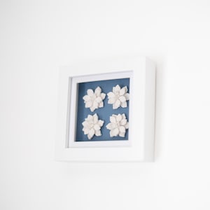Blue and White Colourful Floral Art Frame | 10cm Square White Frame | Clay Wall Decor 3D Floral Art