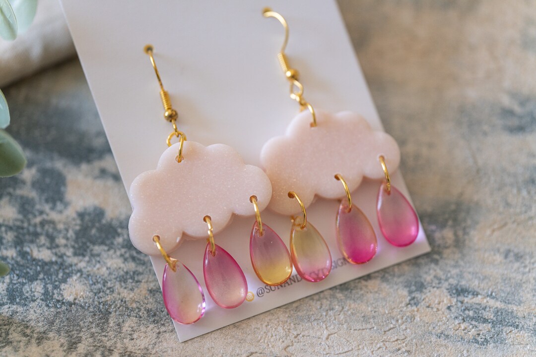 Pink raindrop earrings main image 1