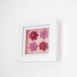 Pink Colourful Floral Art Frame | 10cm Square White Frame | Clay Wall Decor 3D Floral Art