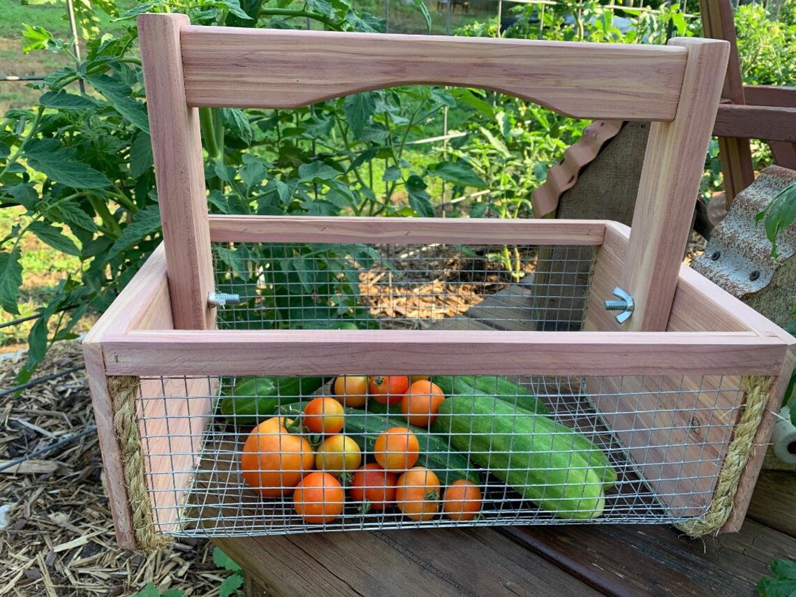 Cedar Garden Harvest Basket Cedar Wood Garden Tote Garden Hod Etsy
