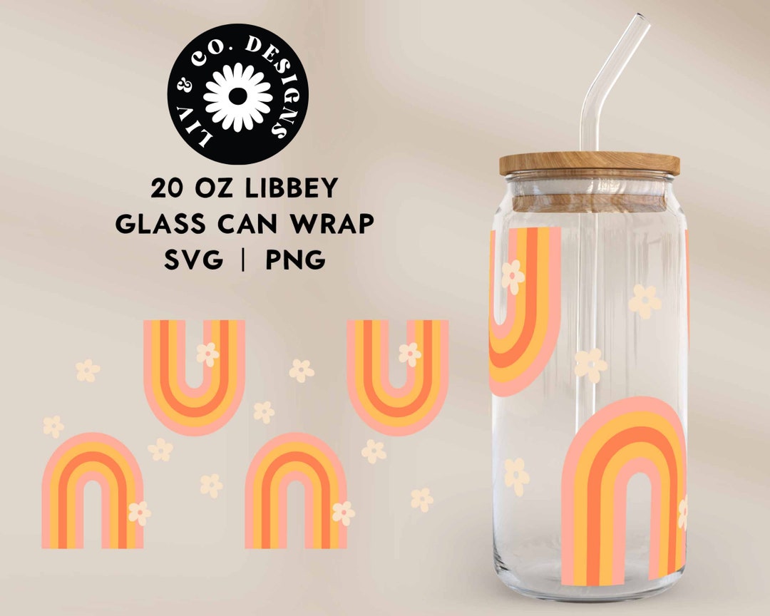 Boho Rainbow SVG for Libbey 20 Oz Can Glass, Retro Rainbow Can Glass ...