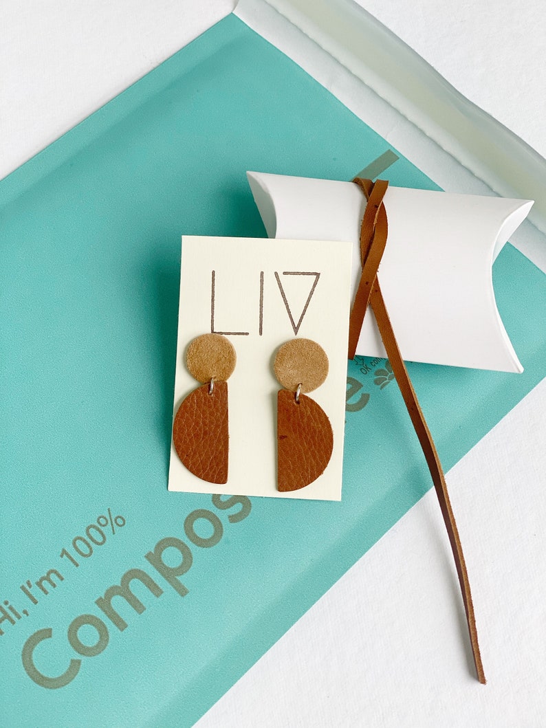 CROTON // Semi-Circle Leather Stud Earrings image 7