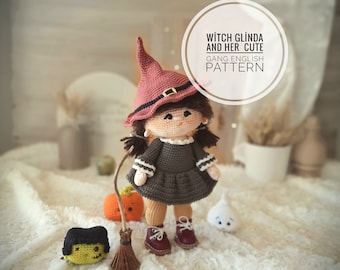 Gehaakt heks Glinda-patroon, gehaakt heksenpatroon, amigurumi-poppatroon, haakwerk voor Halloween-pop,