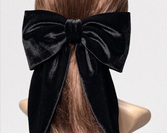 Black Velvet hair bow, women hair bow, bow for thick hair Adult black velvet hair clip, big bow, hair barrette
