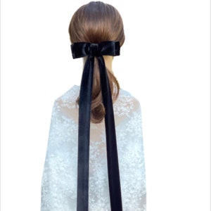 Very long velvet  hair bow, black velvet bow, skinny bow