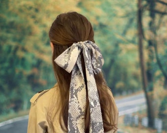 Silk Chiffon Skinny Scarf: Snakeskin Print Hair Tie, Headband
