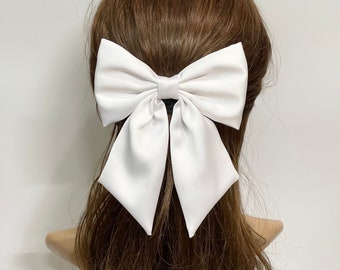 White Satin Hair Bow Wedding Flower Girl Alligator Clip
