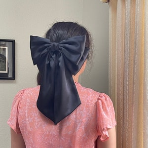 Oversized Black Satin Hair Bows Women&#39;s Barrette